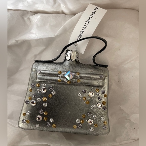 Elegant Silver Gray Handbag w/  Crystal Accents Christmas Ornament Neiman Marcus - Picture 2 of 6